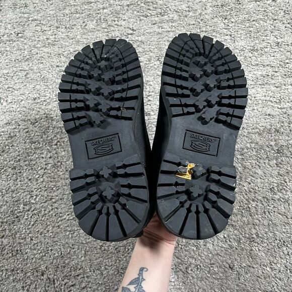 Vintage Y2K Skechers Boots Womens Chunky Work Ankle Bootie 2620 Black Leather - Picture 8 of 11